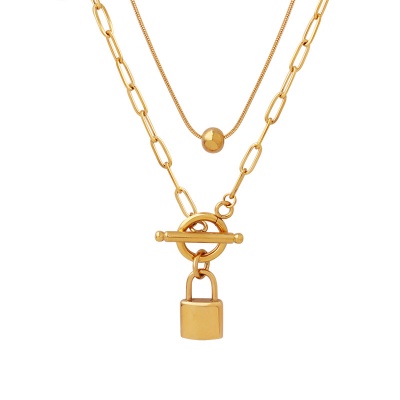 Wholesale Women's Stainless Steel Padlock Pendant Necklaces, Fashionable-OJ32