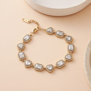Stainless Steel Twin-Stone Zirconia Necklace-JY15