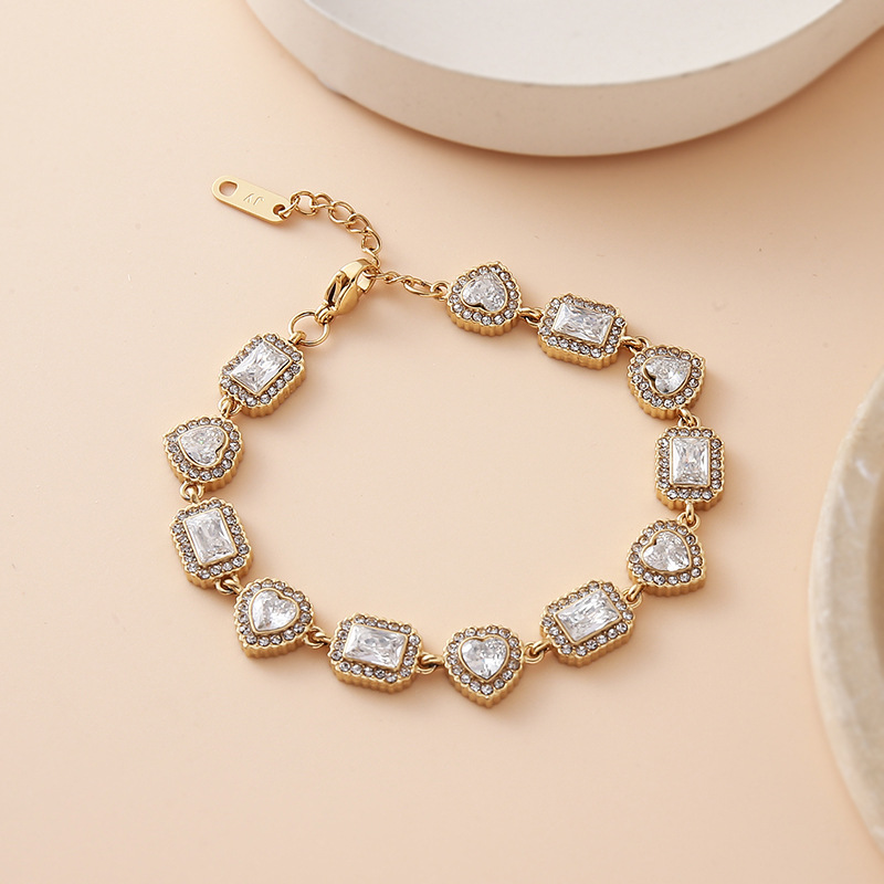 Stainless Steel Twin-Stone Zirconia Bracelet-JY15