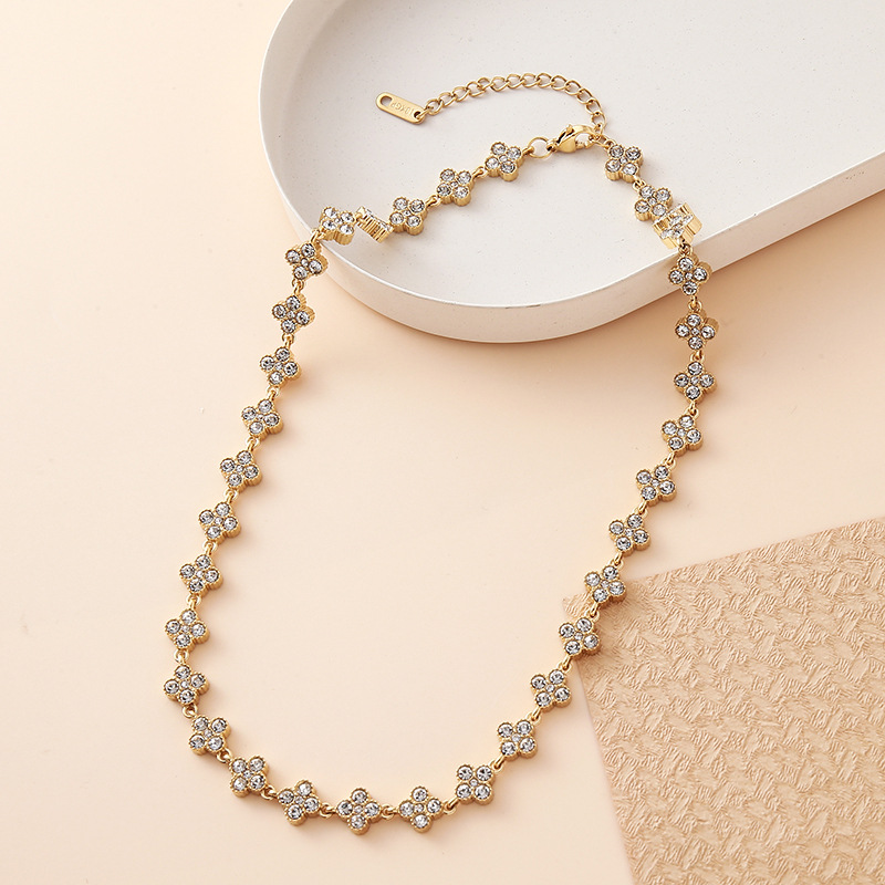 stainless steel four-leaf clover zirconia necklace-JY27 - Image 4