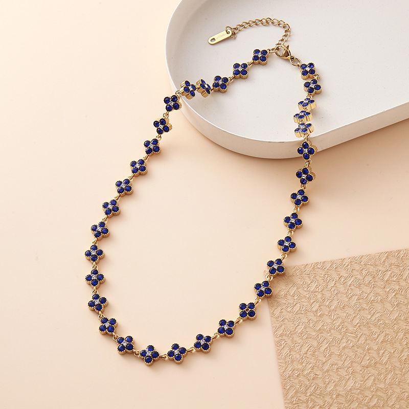 stainless steel four-leaf clover zirconia necklace-JY27 - Image 6