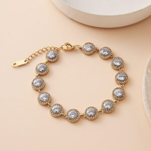 Stainless steel round sugar cube zirconia necklace-JY14