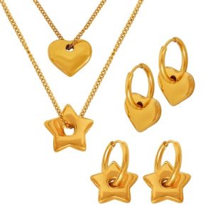 Wholesale 18K Stainless Steel Star and Heart Necklace for Women: Simple and Lucky-OJ35