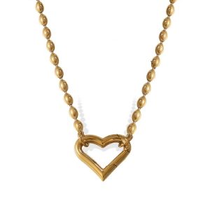 Wholesale 316L Stainless Steel Heart-Shaped Link Bead Chains-OJ33