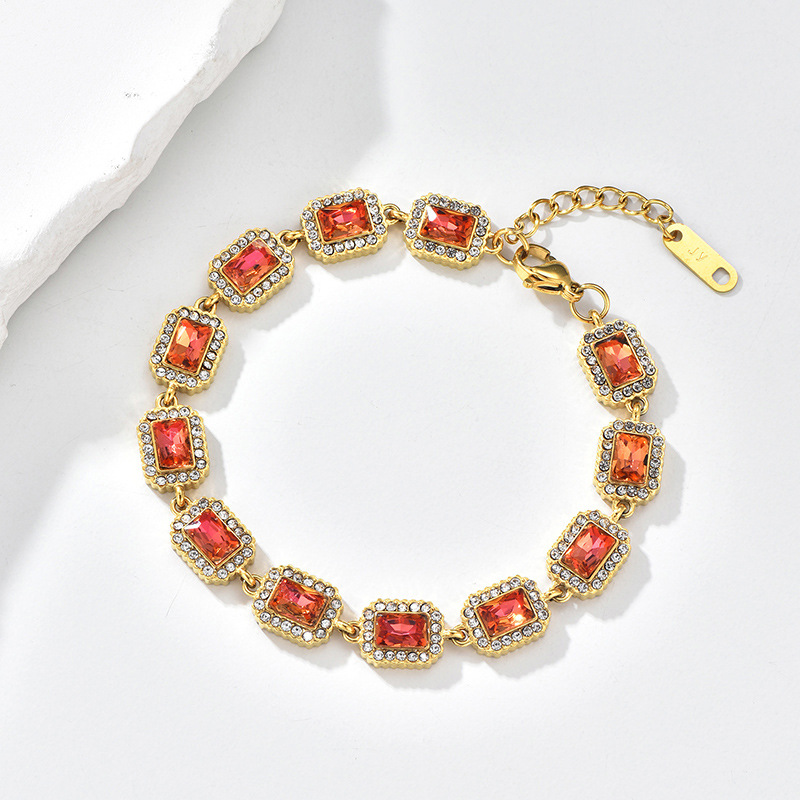 Stainless Steel Red Sugar Cube Bracelet-JY37