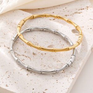 Stainless Steel Polished Bamboo-Patterned Bracelet-HS52