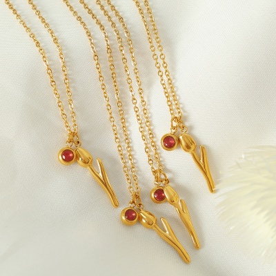 Wholesale 18K Stainless Steel Tulip Necklace for Women—A Best-Seller in Europe and the US-OJ36 - Image 5