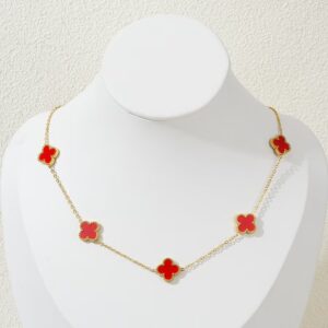 18K Gold-Plated Stainless Steel Four-Leaf Clover Acrylic Shell Necklace