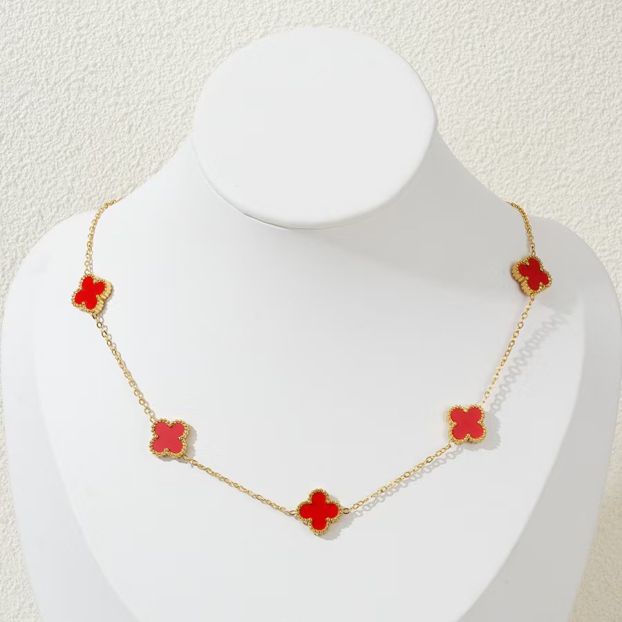 18K Gold-Plated Stainless Steel Four-Leaf Clover Acrylic Shell Necklace