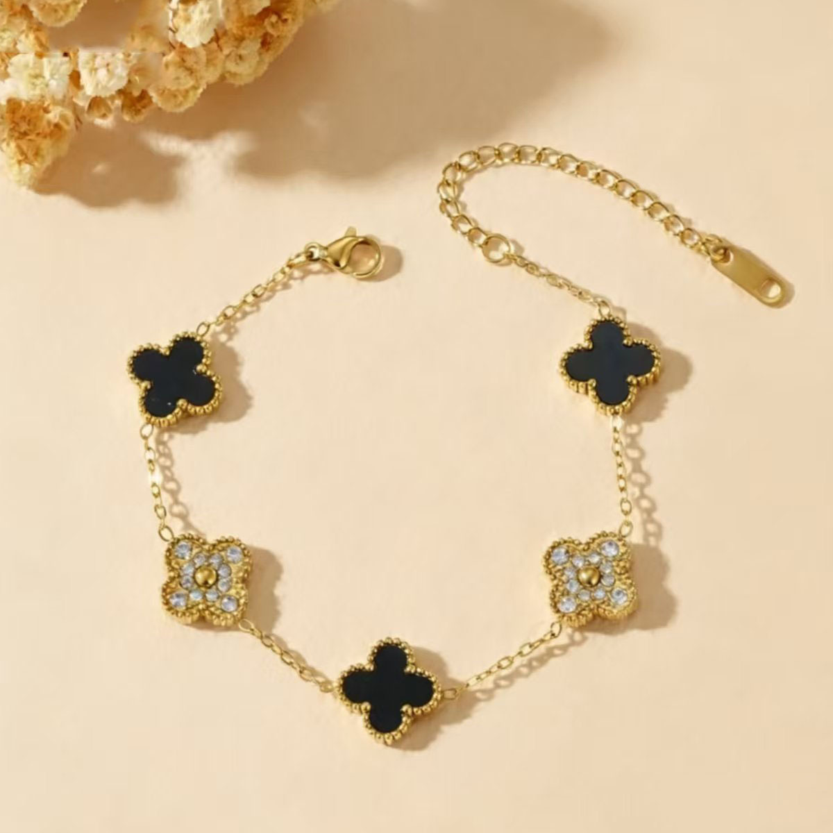 18K Gold-Plated Stainless Steel Clover Bracelet with Zirconia - Image 8