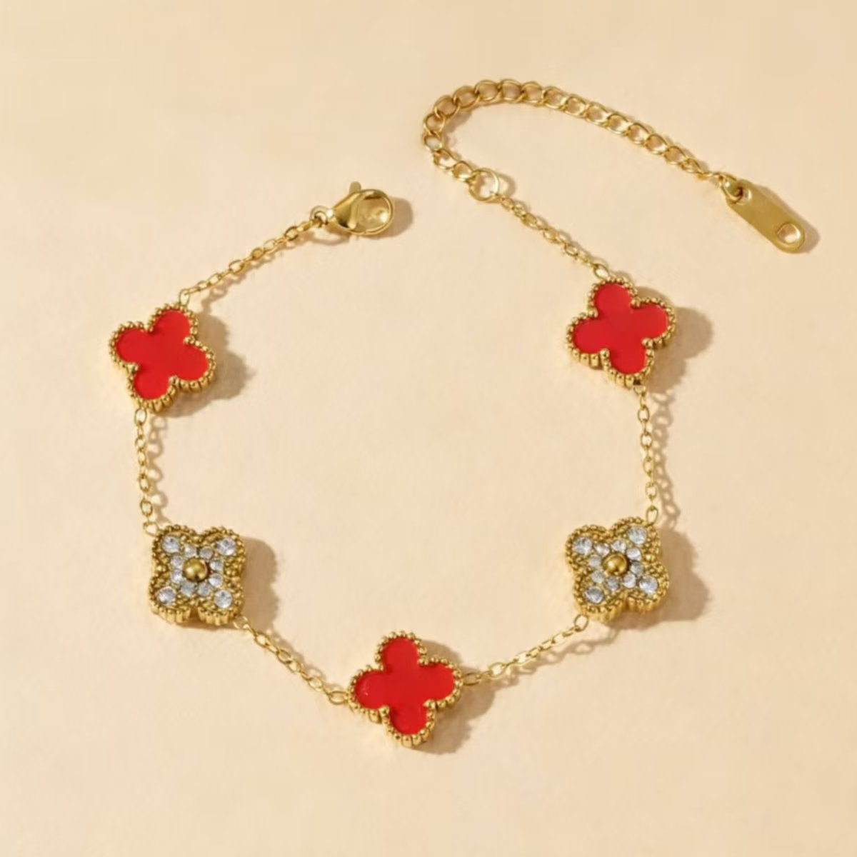 18K Gold-Plated Stainless Steel Clover Bracelet with Zirconia - Image 4