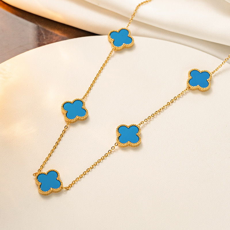 18K Gold-Plated Stainless Steel Four-Leaf Clover Acrylic Shell Necklace - Image 6