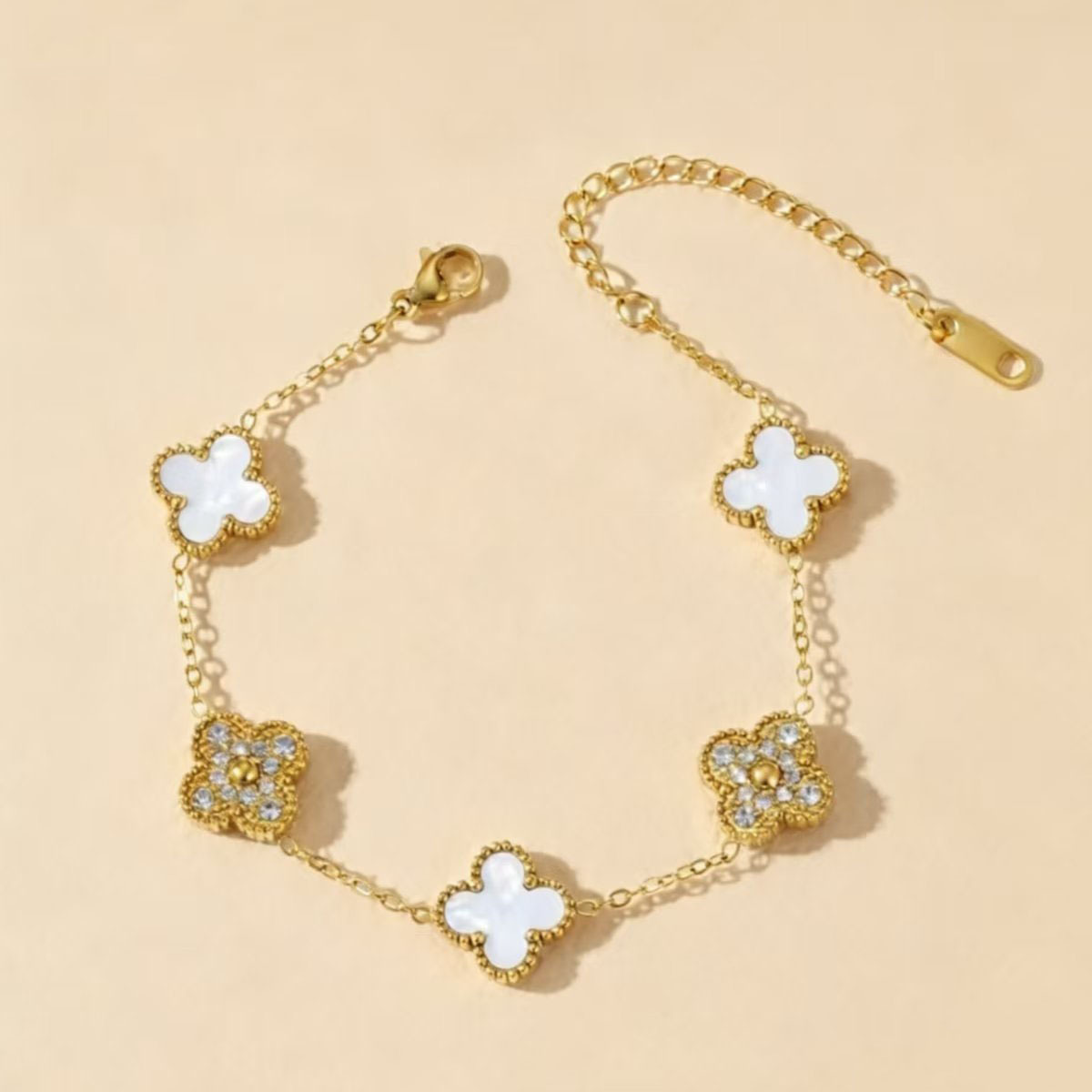 18K Gold-Plated Stainless Steel Clover Bracelet with Zirconia - Image 3