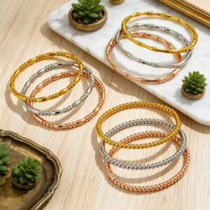 18K Gold-Plated Stainless Steel Bamboo-Patterned Bracelet