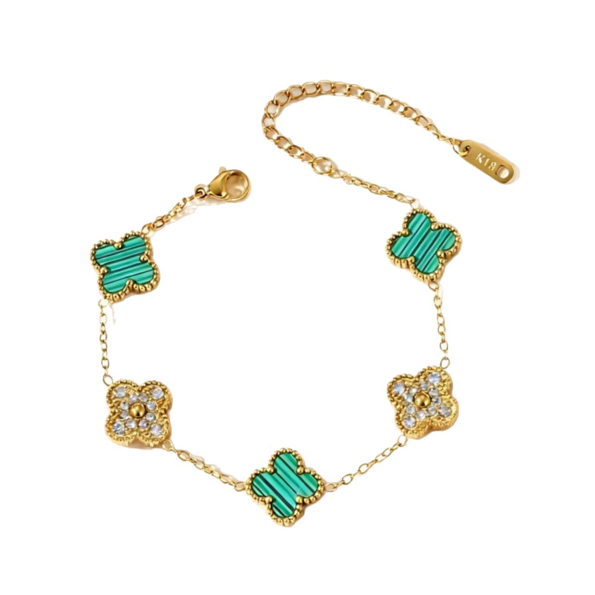 18K Gold-Plated Stainless Steel Clover Bracelet with Zirconia - Image 6