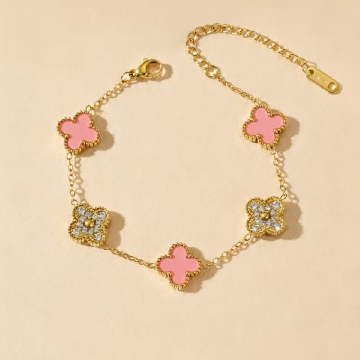 18K Gold-Plated Stainless Steel Clover Bracelet with Zirconia - Image 5