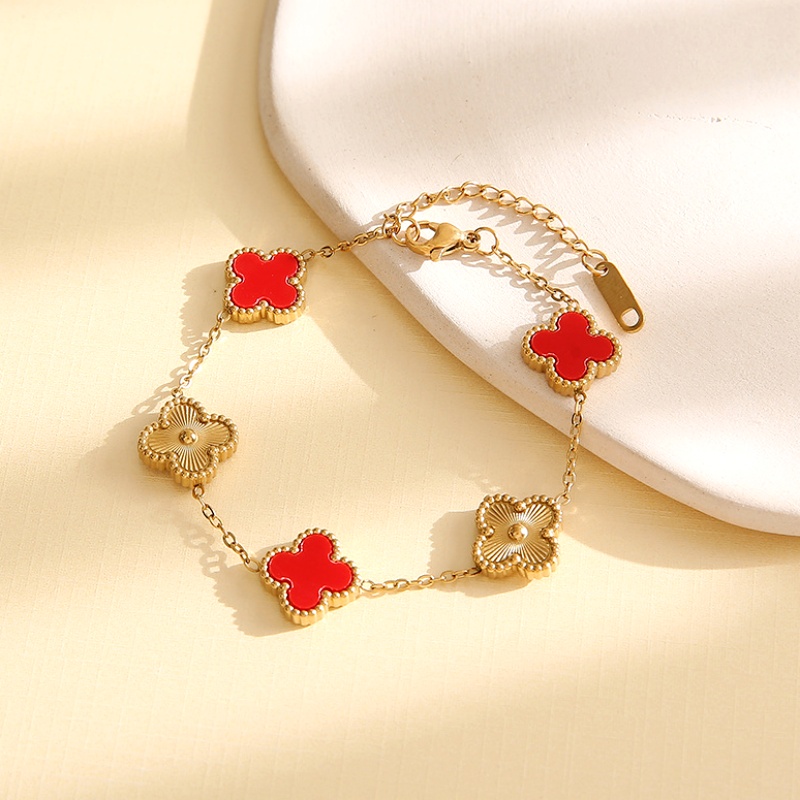 Stainless Steel Laser-Cut Four-Leaf Clover Bracelets
