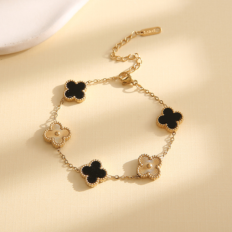 Stainless Steel Laser-Cut Four-Leaf Clover Bracelets - Image 2