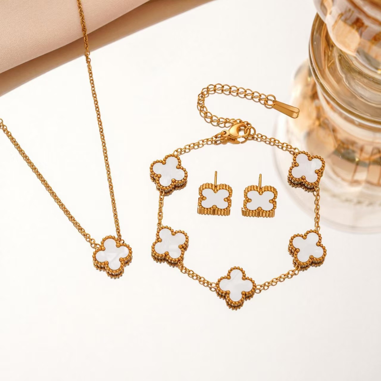 Stainless Steel Four-Leaf Clover Jewelry Set