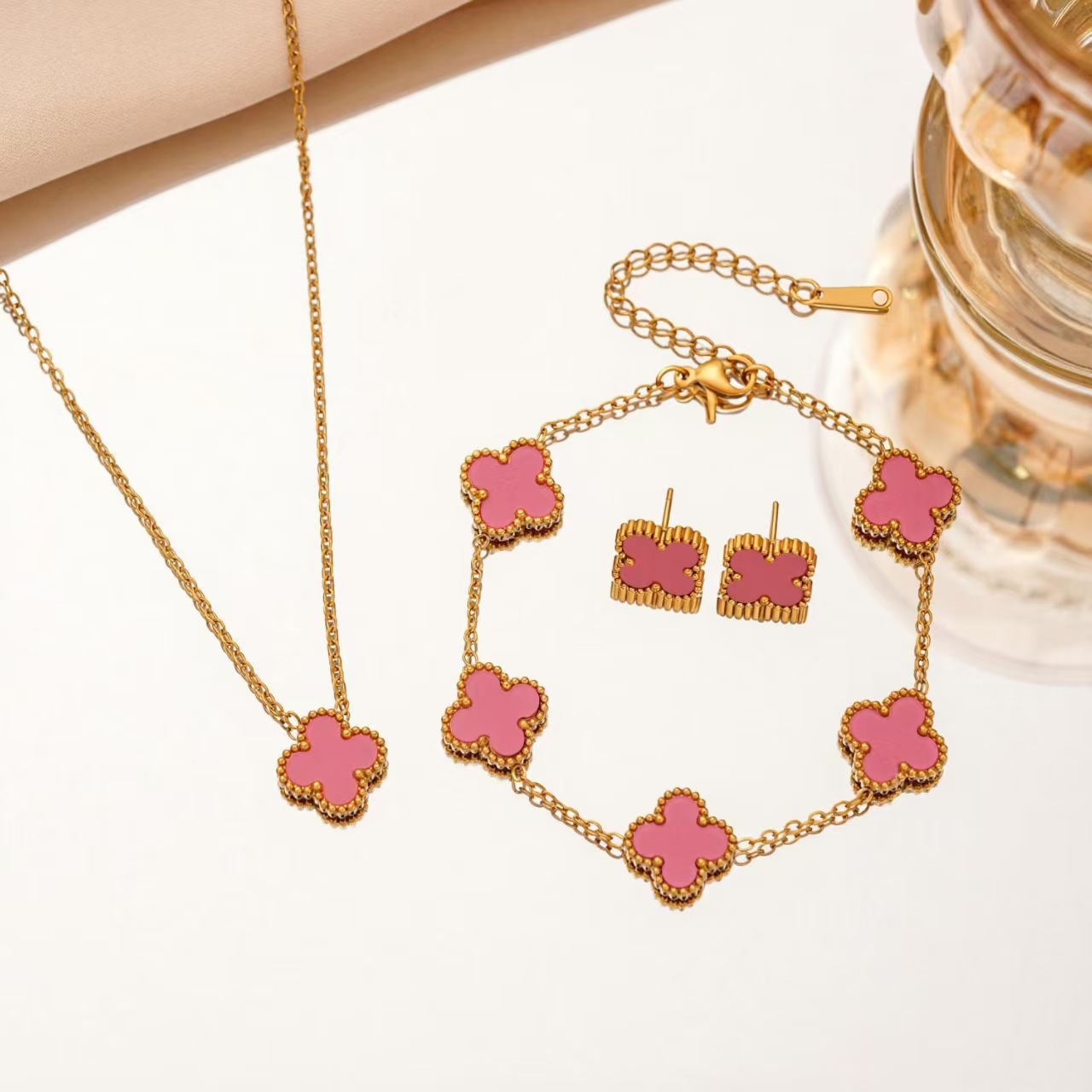 Stainless Steel Four-Leaf Clover Jewelry Set - Image 6